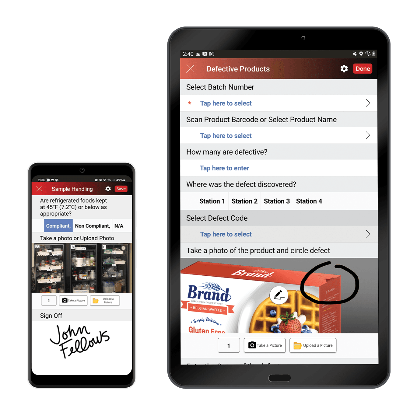 Digital Clipboard mobile and tablet interfaces included with QPS Pro for shop-floor inspections and approvals